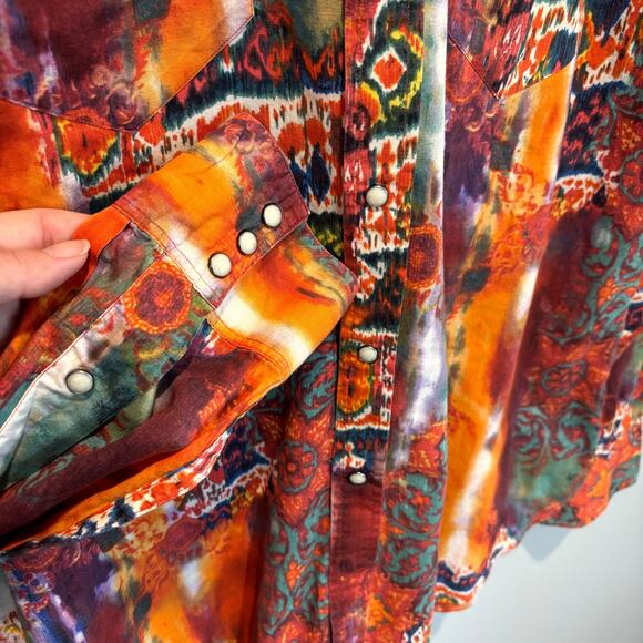 Vintage Polo by Ralph Lauren Western Tie Dye Ikat Pearl Snap Shirt - size Large - Picture 4 of 5